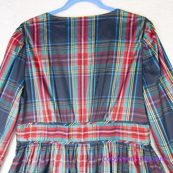 New *flawed* J Crew  V-Neck Taffeta Mini Dress in Stewart Plaid, size 12 - Picture 11 of 16